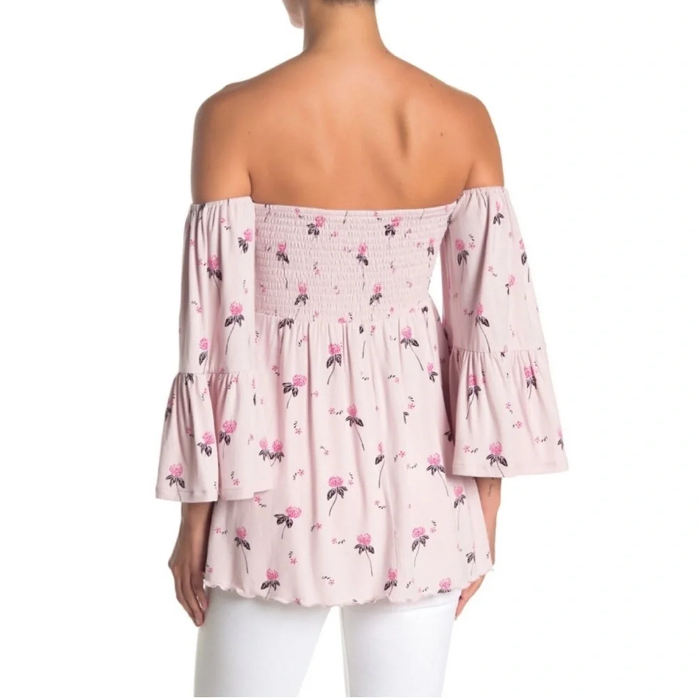 Free People Lana Off Shoulder Smocked Top Small Boho Cottagecore Floral Fairy